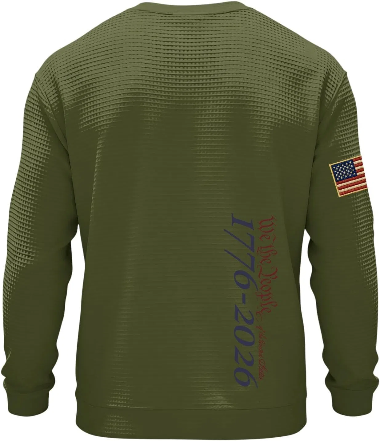 Футболка с длинным рукавом, вафельная, патриотическая, American Flag, Army Green — фото 2