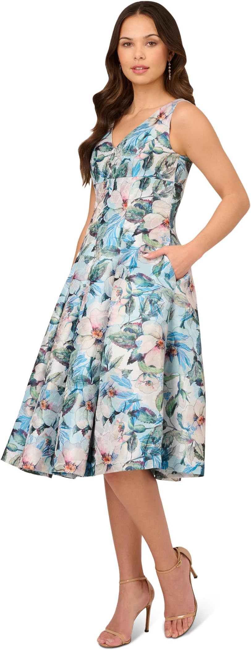 

Платье Adrianna Papell Floral Jacquard Midi Dress, цвет Blue Multi