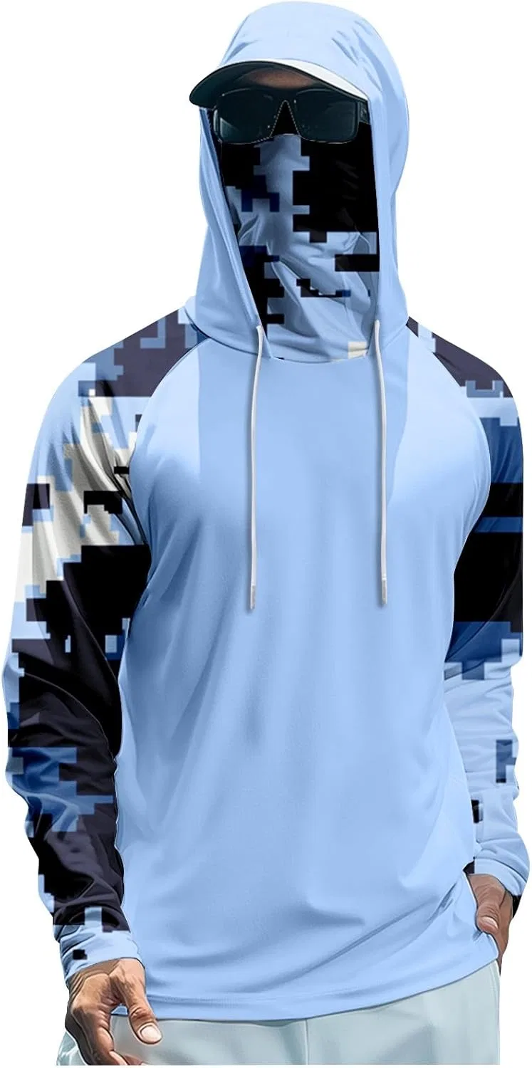 Футболка с длинным рукавом UV-защита UPF 50+ с капюшоном и маской, A05 Royal Blue