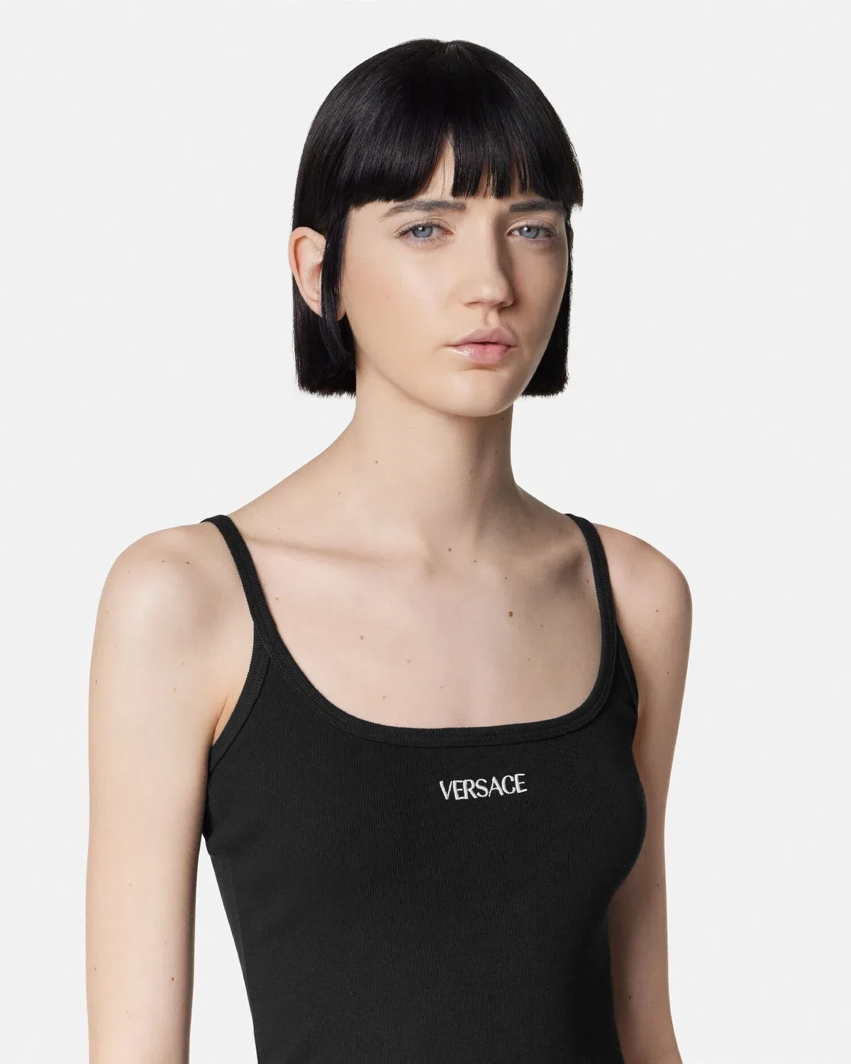 Облегающее мини-платье в рубчик VERSACE, черный — фото 2