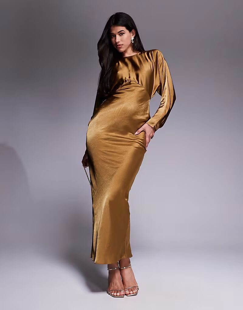 

Платье макси с атласным силуэтом «летучая мышь» ASOS DESIGN оливкового цвета