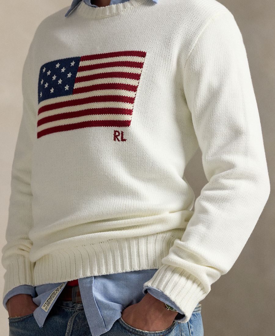 Унисекс свитер с культовым флагом Polo Ralph Lauren, Deckwash White — фото 4