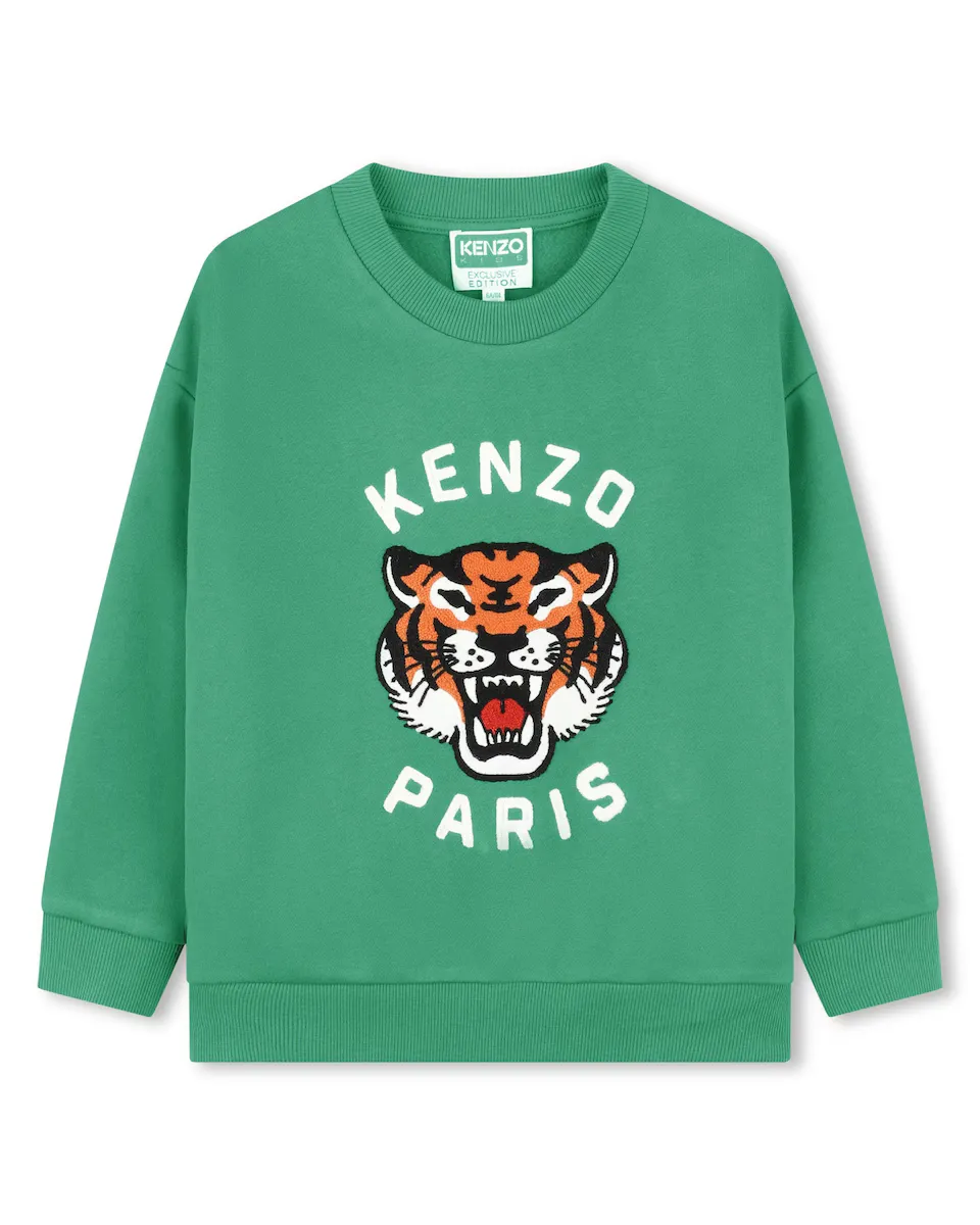 

Толстовка для мальчика с круглым вырезом и рисунком спереди Kenzo Kids, зеленый