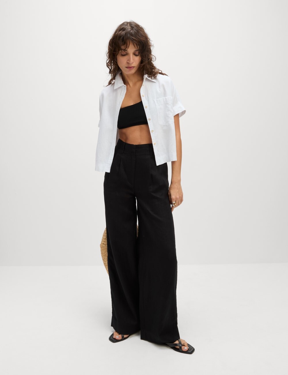 

Широкие брюки из чистого льна Marks & Spencer, черный