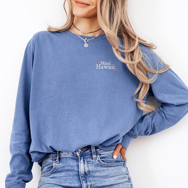 

Длинный рукав с вышивкой Maui Hawaii Stars, окрашенный в процессе пошива Simply Sage Market, Blue Jean