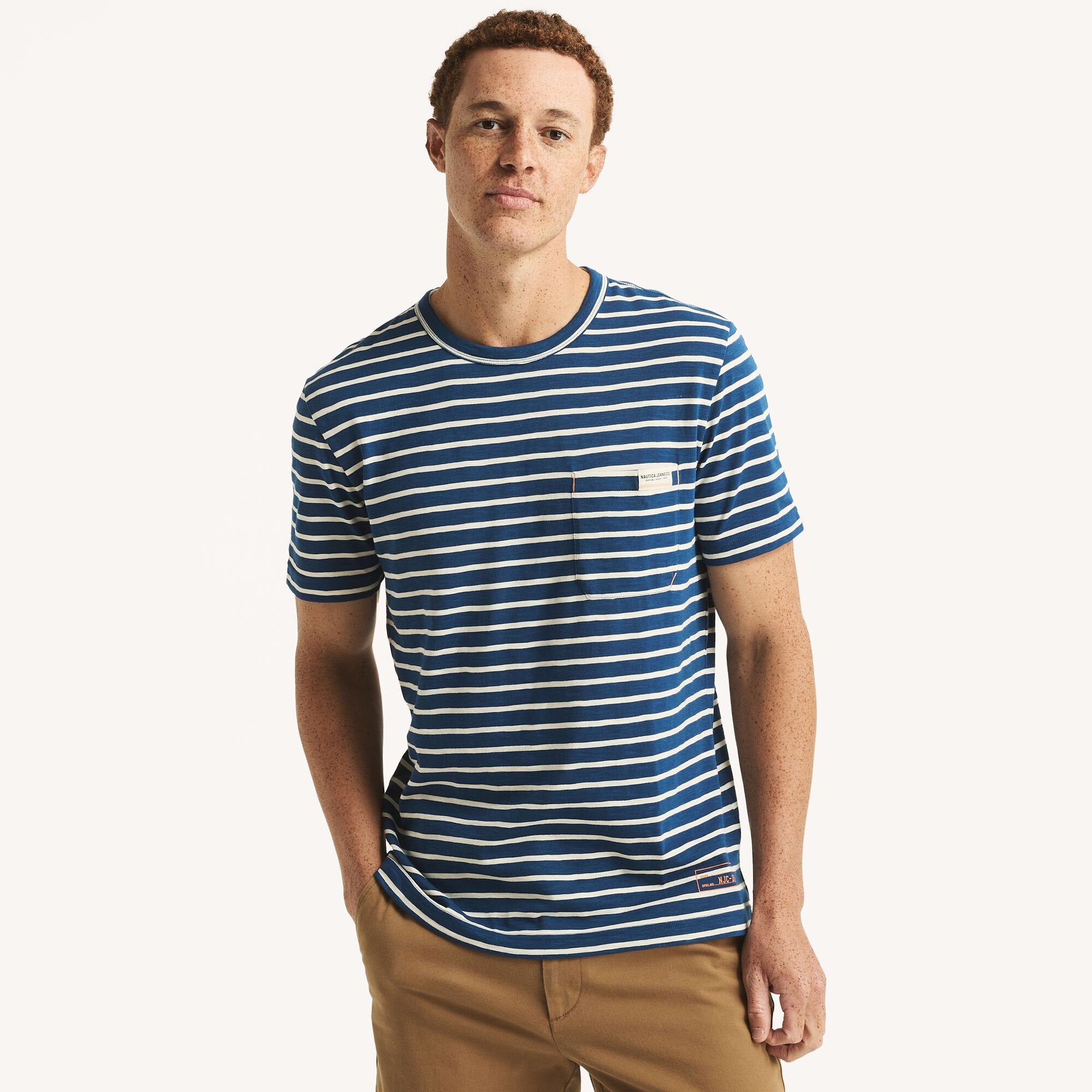 

Футболка Nautica Mens Nautica Jeans Co. в полоску с круглым вырезом, цвет estate blue