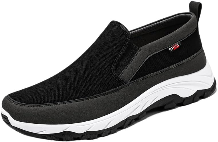 

Мужские слипон кроссовки Hhhchpm из сетки, ортопедические, для ходьбы, спортивные дышащие лоферы, лодочные туфли, повседневные на платформе, удобные, противоскользящие, для походов и работы, черный