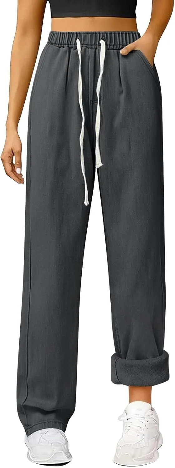 

Женские джинсы с флисовой подкладкой high waist baggy wide leg Cltopsku