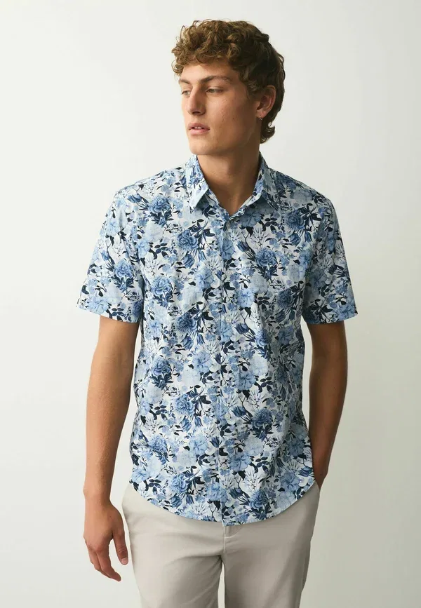 Рубашка Next Regular fit kew garden print short sleeve shirt, бело-голубой цветочный