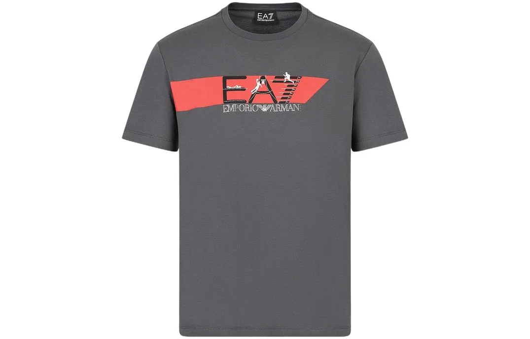 EMPORIO ARMANI Футболка EA7 мужская Iron Gray с круглым вырезом Moderate Straight Fit