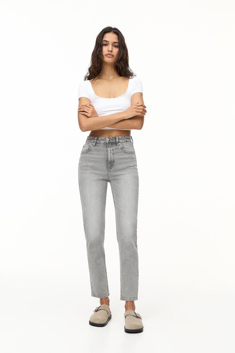 

Комфортные джинсы mom Pull And Bear, серый