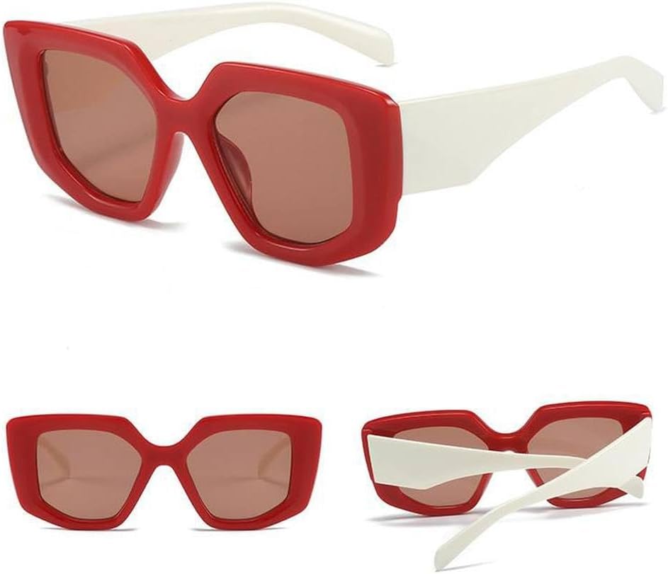 

Элегантные квадратные женские солнцезащитные очки с уникальным многоугольным винтажным дизайном, черная крупная оправа, женские солнцезащитные очки класса люкс LVTFCO, Red Red