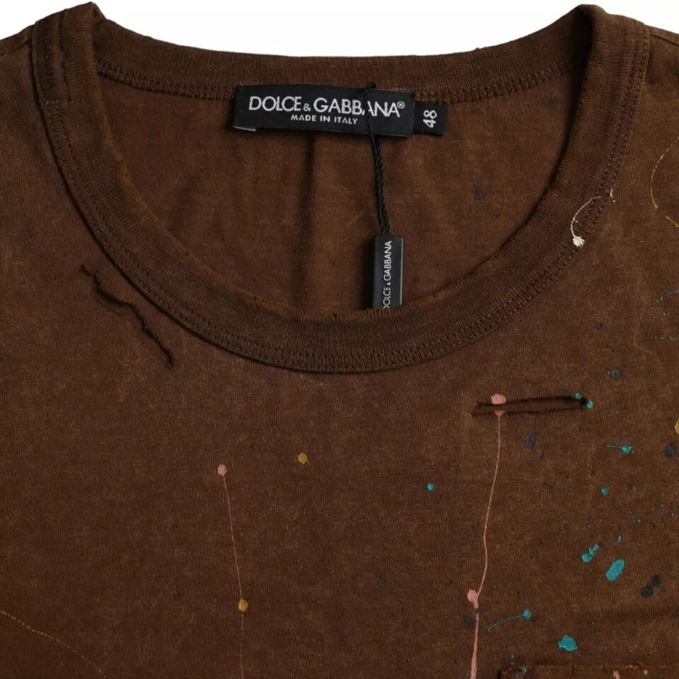 Футболка с круглым вырезом из хлопка с принтом «Коричневый цвет» Dolce & Gabbana — фото 4