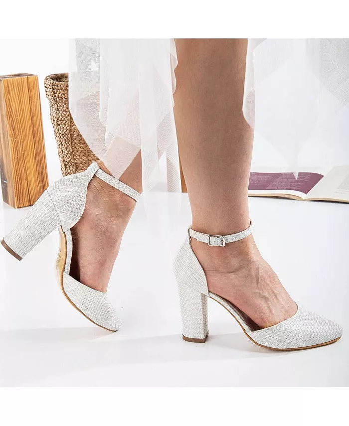 Туфли Gisele на высоком квадратном каблуке Forever & Always Shoes, белый — фото 3