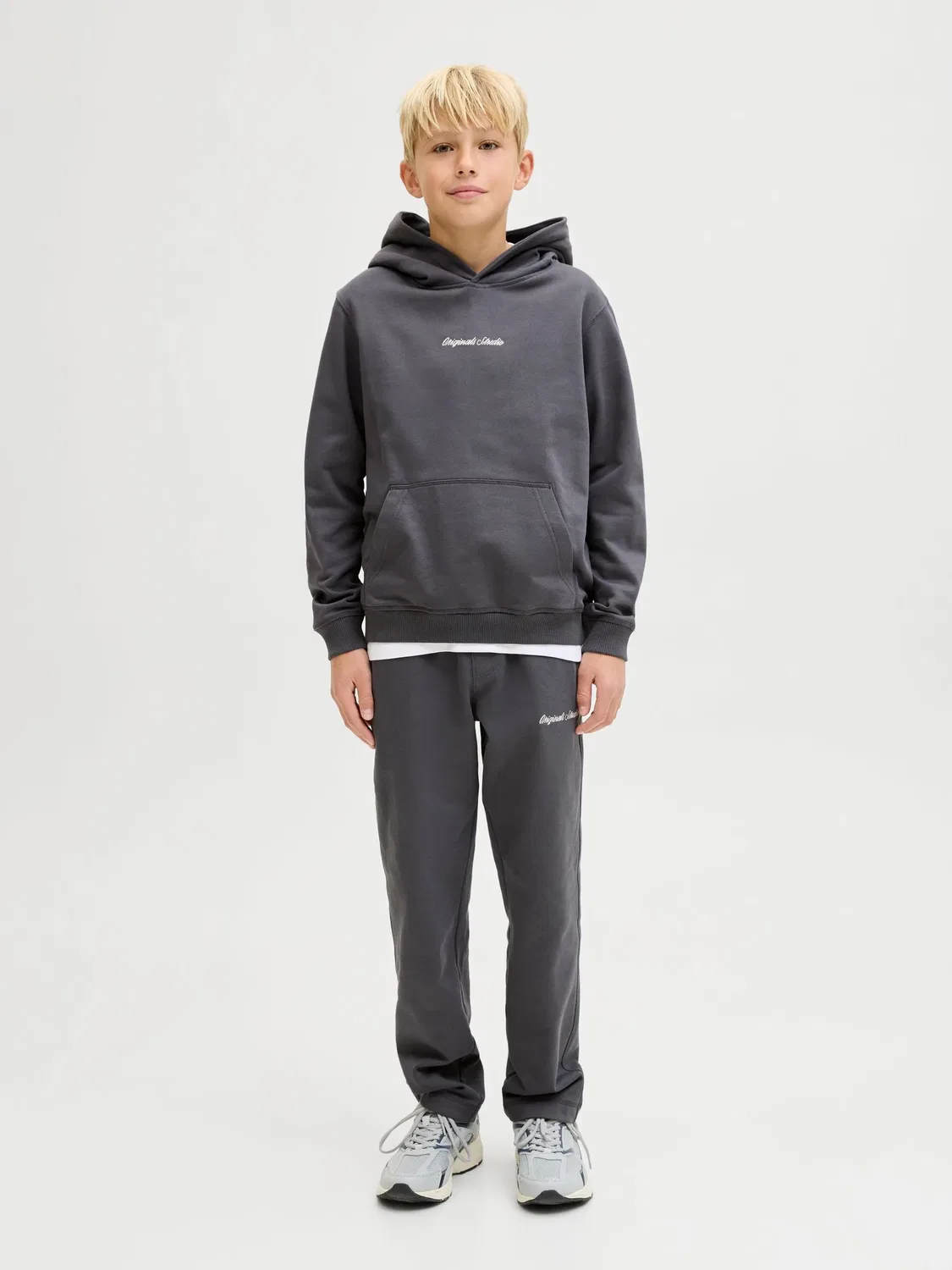 Капюшонный свитер на флисе JACK & JONES Junior, асфальт — фото 4