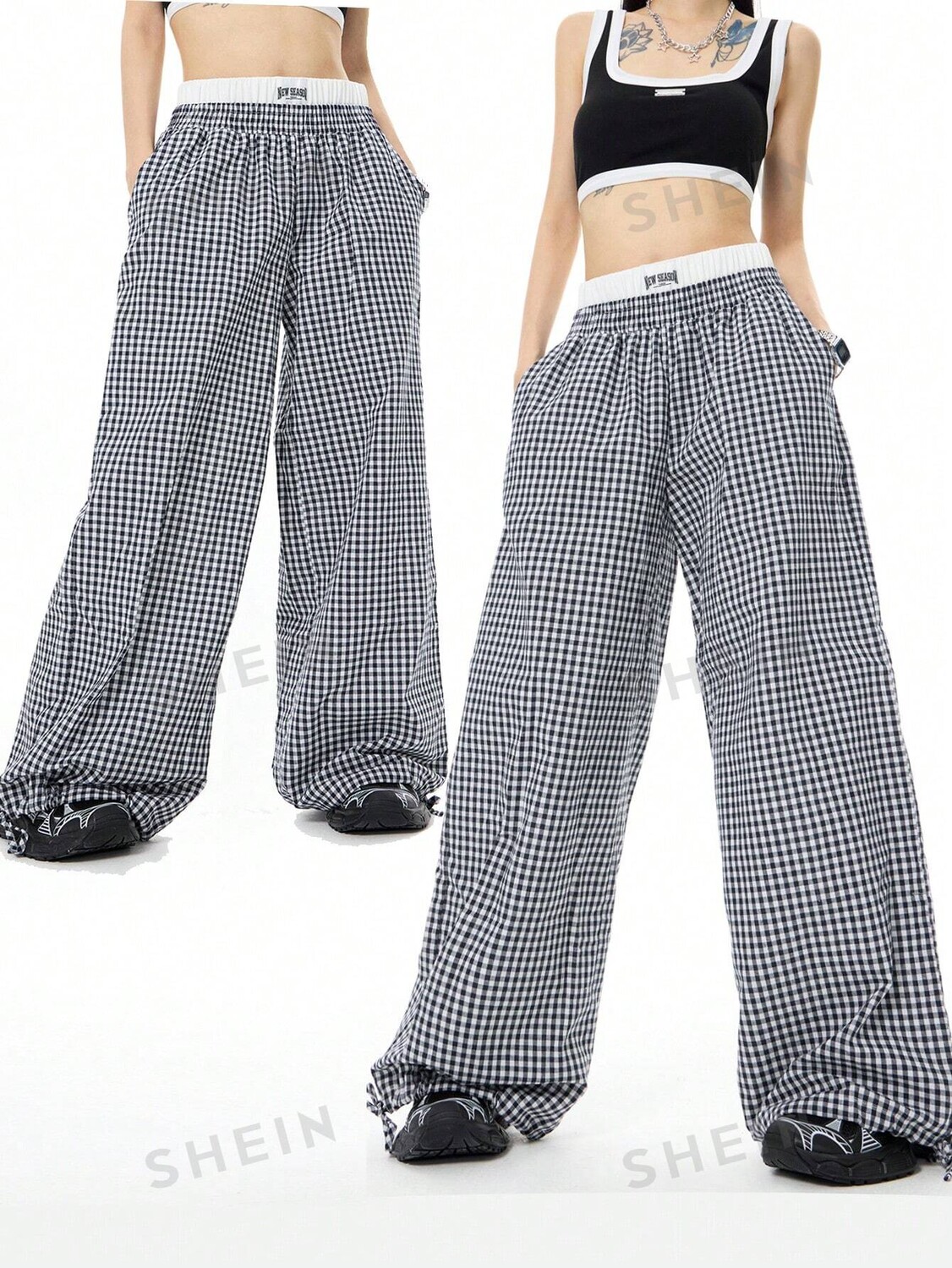 

Coolane Street Style Крутые повседневные Женские синие клетчатые длинные брюки со сращенной талией Shein, мультиколор
