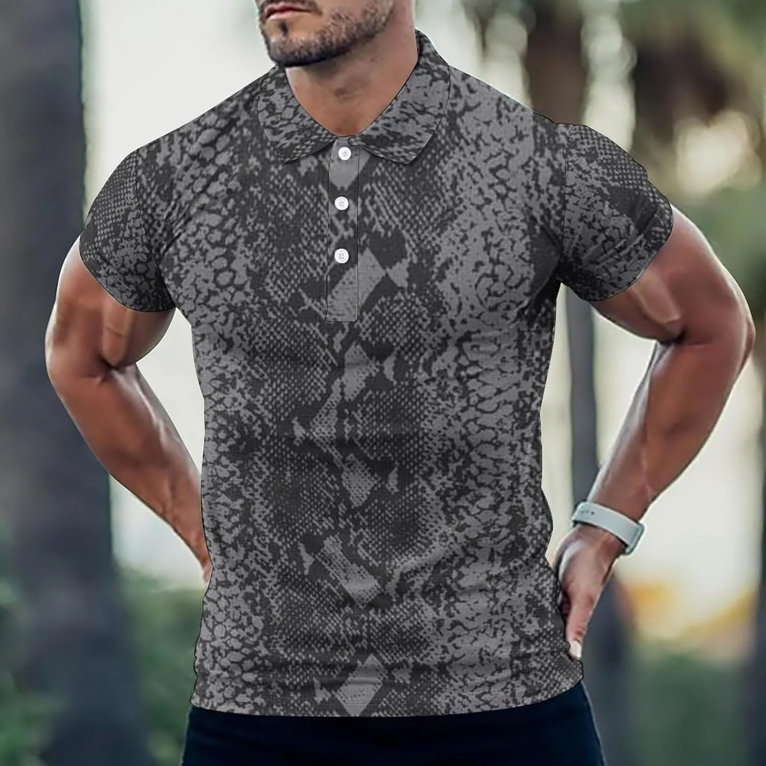 Футболка с принтом под змеиную кожу, мужская, с коротким рукавом, lightweight, dry fit — фото 2