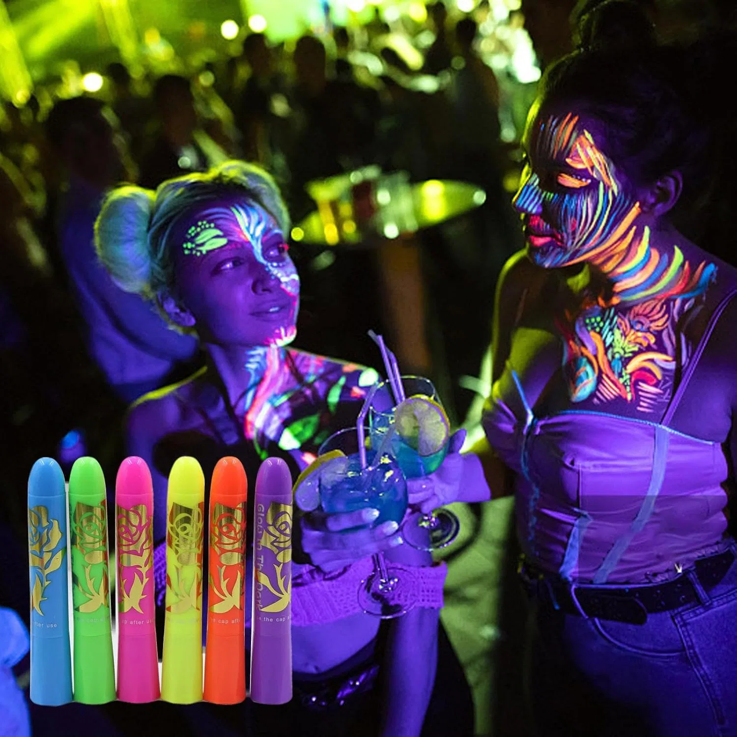 Набор светящейся краски для тела Glow in the Dark, 6 цветов, 14.8x16x2.2 см — фото 3