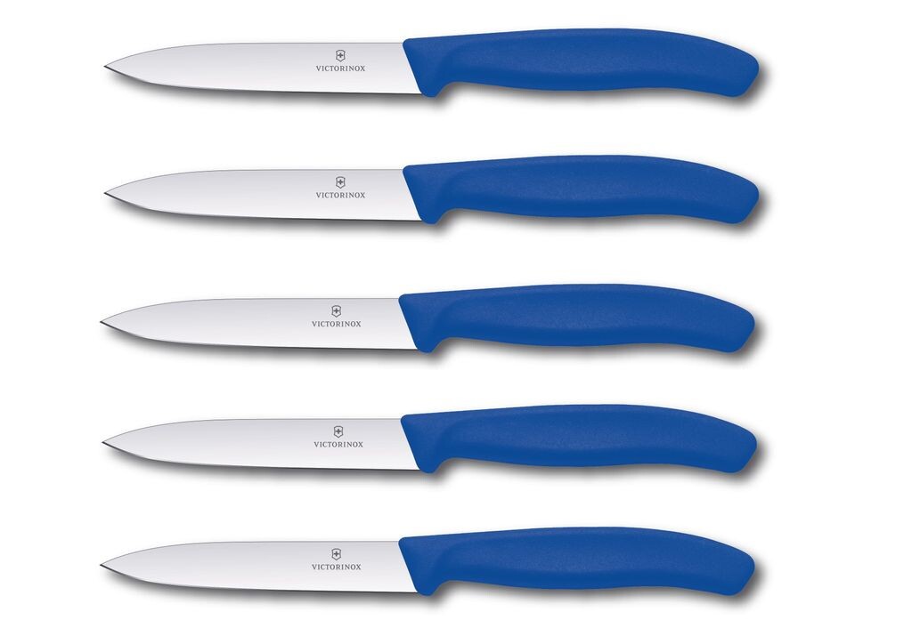 

В упаковке 5 ножей Victorinox Swiss Classic Limited Edition, синий для овощей, нож для томатов, 10 см Victorinox Swiss Army