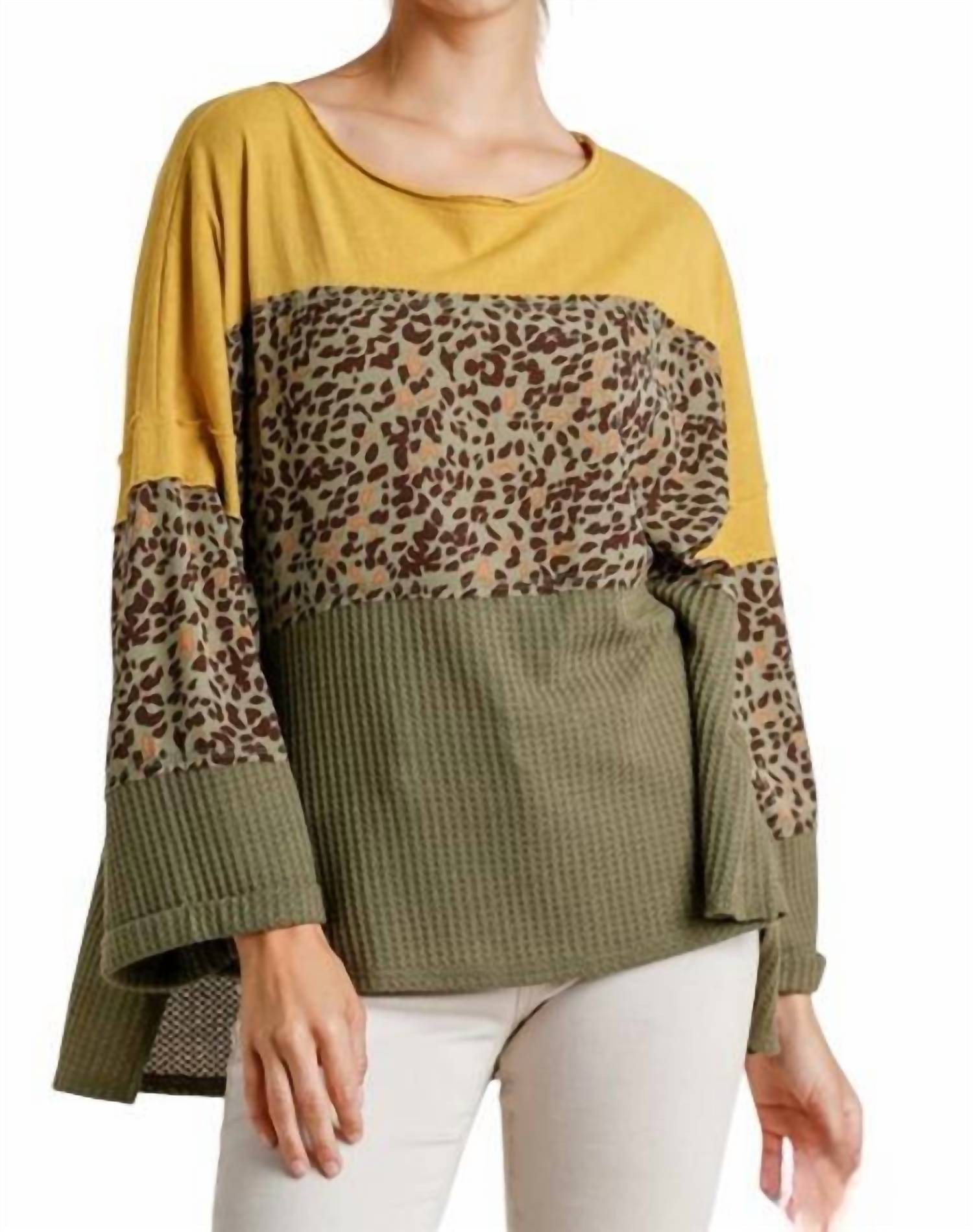 

Вязаный топ с вафельным узором Color Block Olive umgee