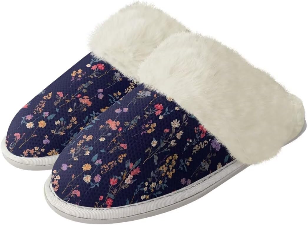 

Женские пушистые тапочки xixirimido с искусственным мехом, мужские противоскользящие домашние тапочки для дома и улицы, Vintage Flowers