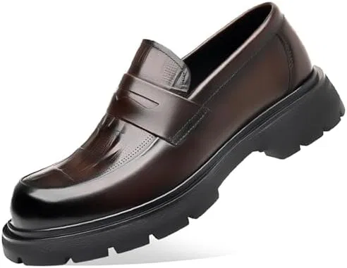 Лоферы кожаные мужские Luxury Genuine Leather Platform Chunky Slip-on Penny Loafers, коричневый BHDJK