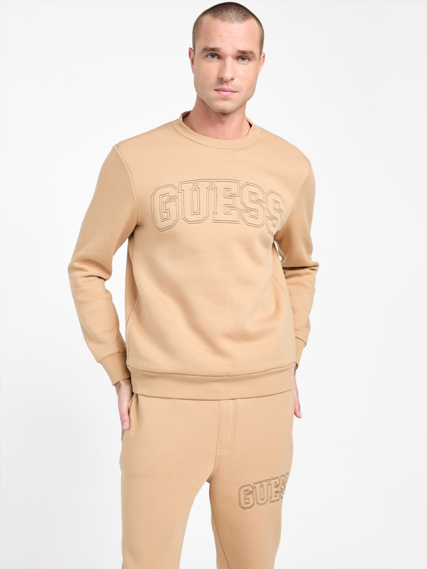 

Пуловер с круглым вырезом и логотипом Saul Guess Factory, цвет toasted taupe