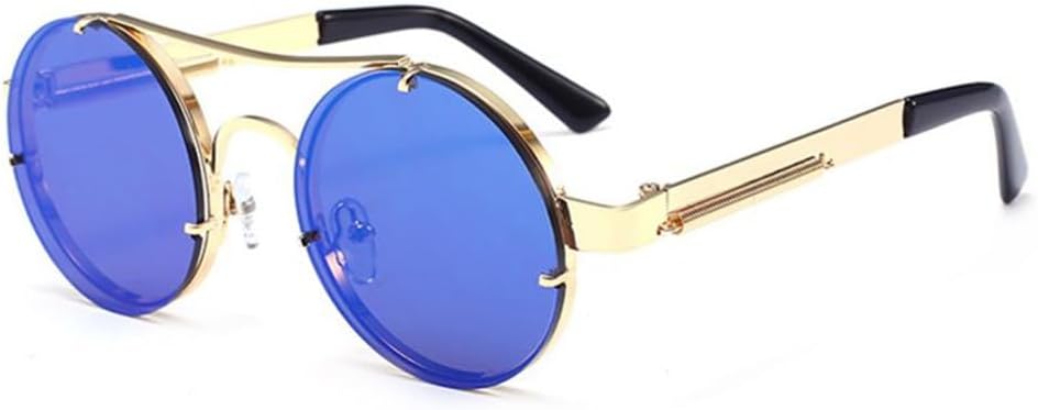 

Винтажные круглые солнцезащитные очки в стиле стимпанк для мужчин и женщин, ретро-металлические с двойными линзами, модные солнцезащитные очки с защитой от УФ-излучения UV400 TYUVIVO, Gold Blue