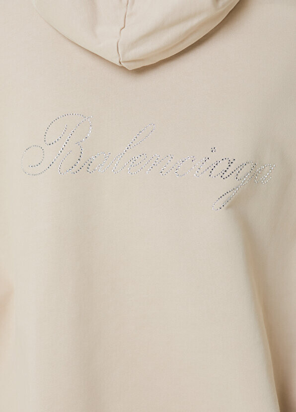Бежевый свитшот с капюшоном и каменным логотипом Balenciaga — фото 4