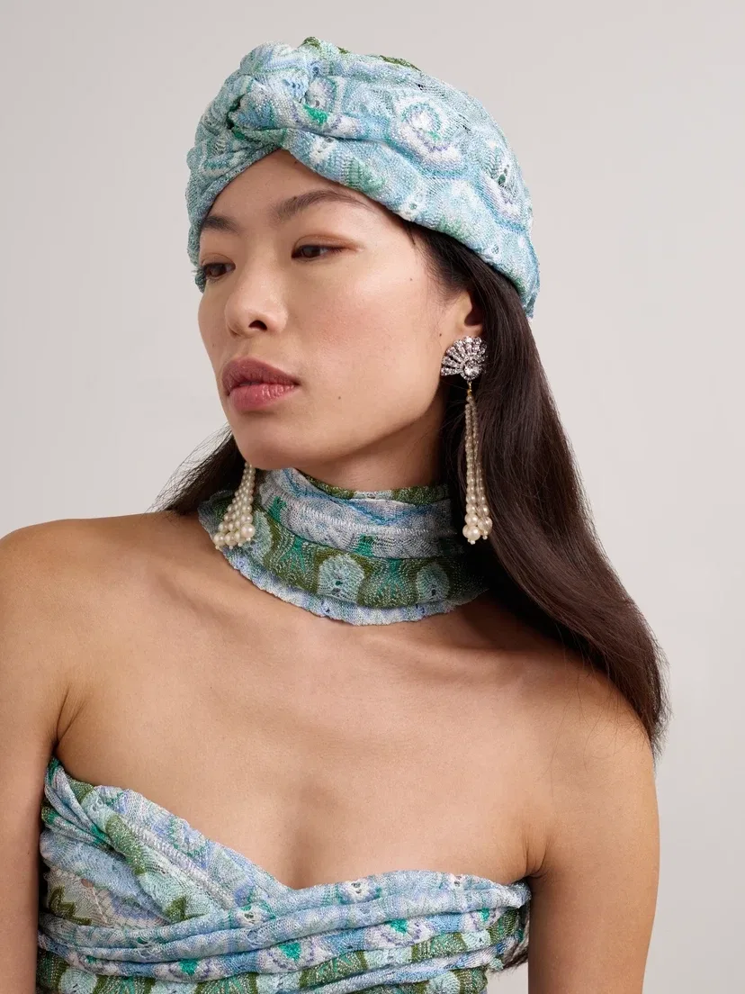 Металлическая повязка-тюрбан, связанная крючком Missoni, голубой — фото 2