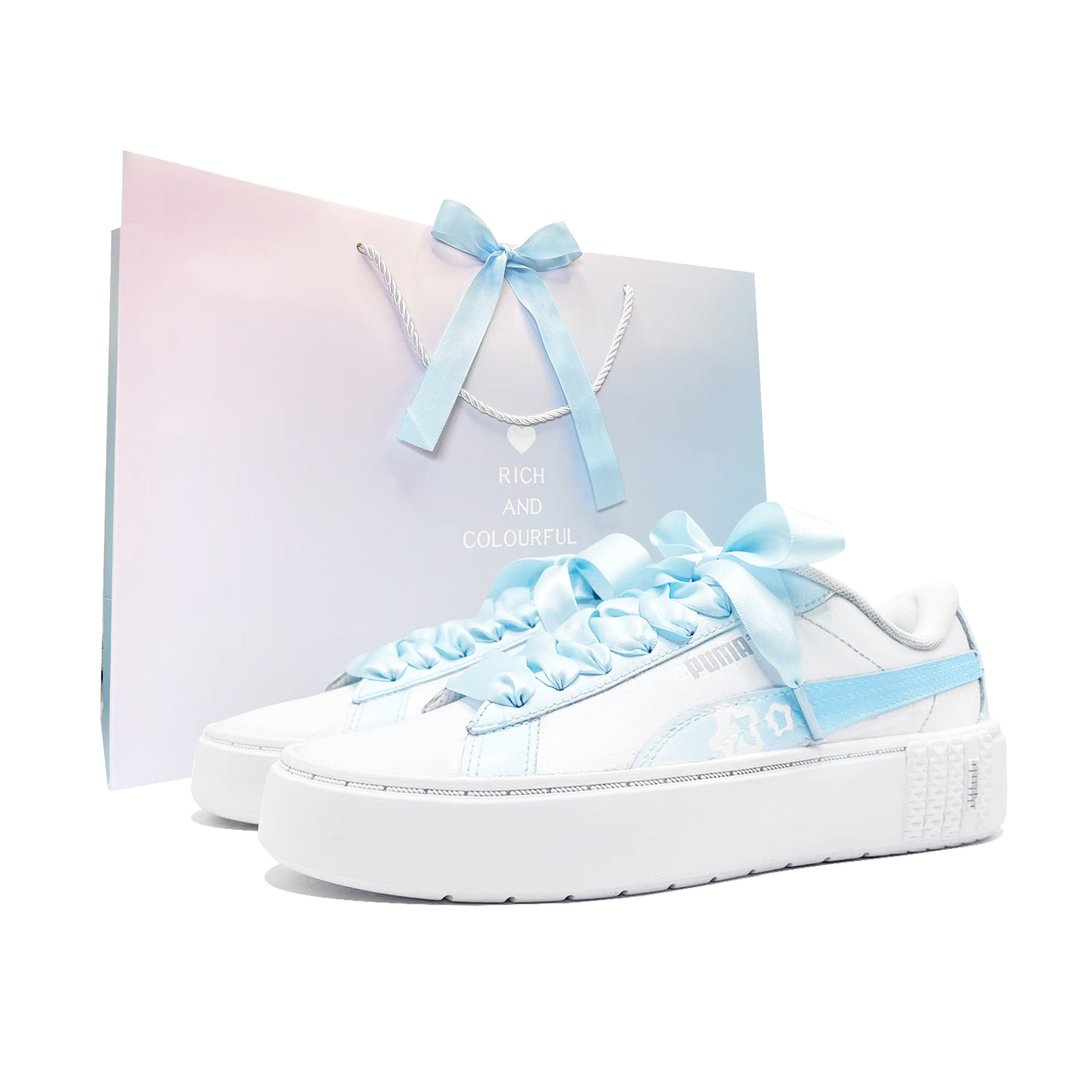 

PUMA Smash Platform Cloud Ribbon Abrasion Resistant Low top Unisex скейтборд кроссовки White Blue