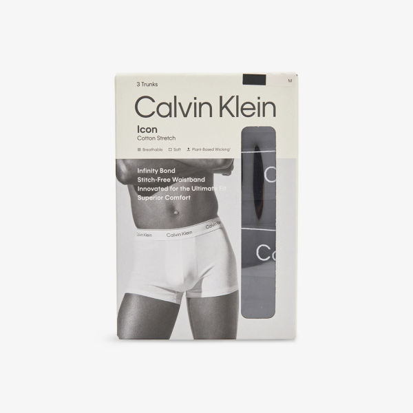 

Трусы хлопковые эластичные с логотипом Icon, 3 шт Calvin Klein, черный