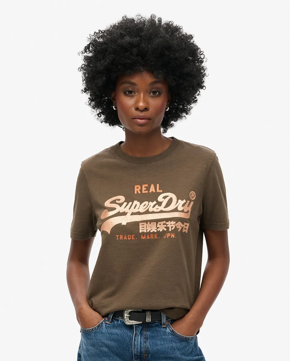 

Женская футболка с принтом, логотипом VL и украшениями Superdry, зеленый