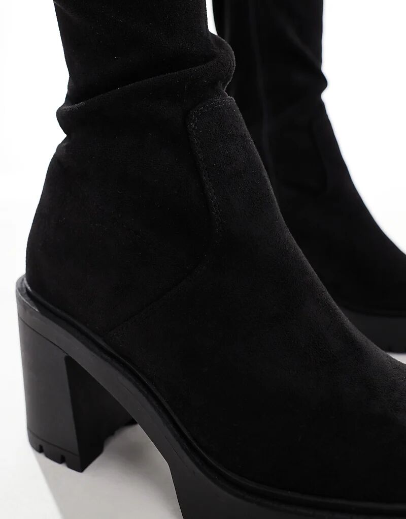 Женские сапоги-ботфорты ASOS DESIGN Kaz на массивном каблуке широкие, черный — фото 3