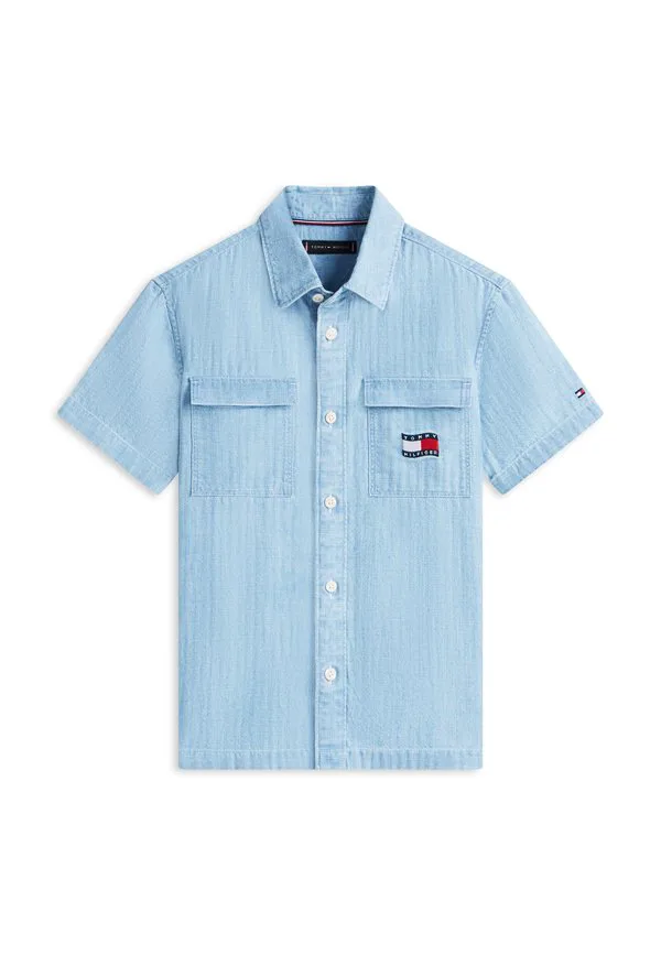 Рубашка из денима с коротким рукавом и волнистым флагом. Tommy Hilfiger, Denim Medium — фото 4