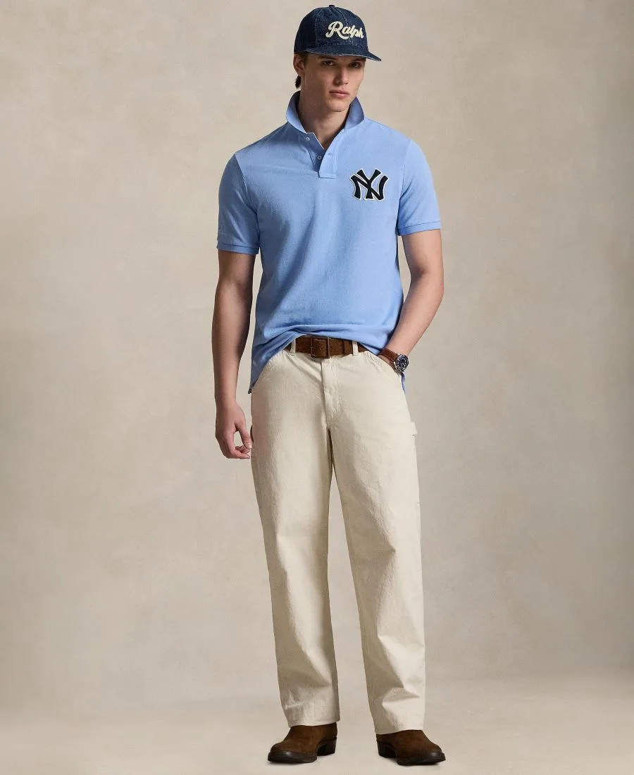 Мужская сетчатая рубашка-поло с логотипом Yankees Polo Ralph Lauren, синий lagoon — фото 2