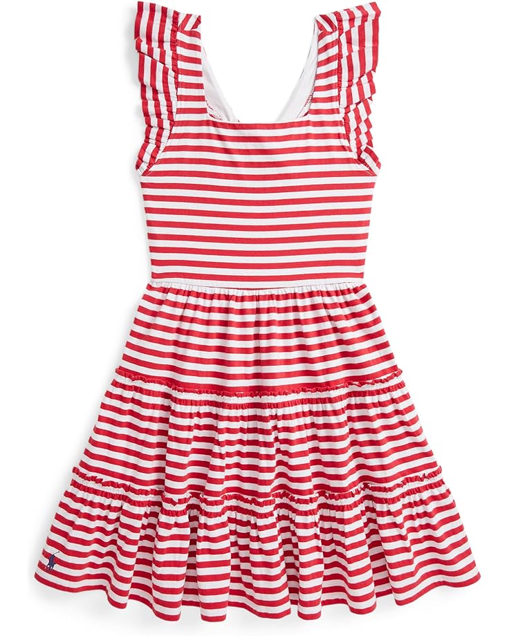 

Платье Polo Ralph Lauren Kids Striped Ruffled Cotton Jersey Dress, цвет Starboard Red/White Stripe/Boathouse Navy