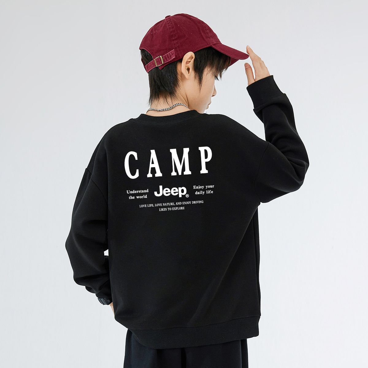 Детская толстовка с круглым вырезом утолщенная Jeep, new year красный fleece-lined — фото 4