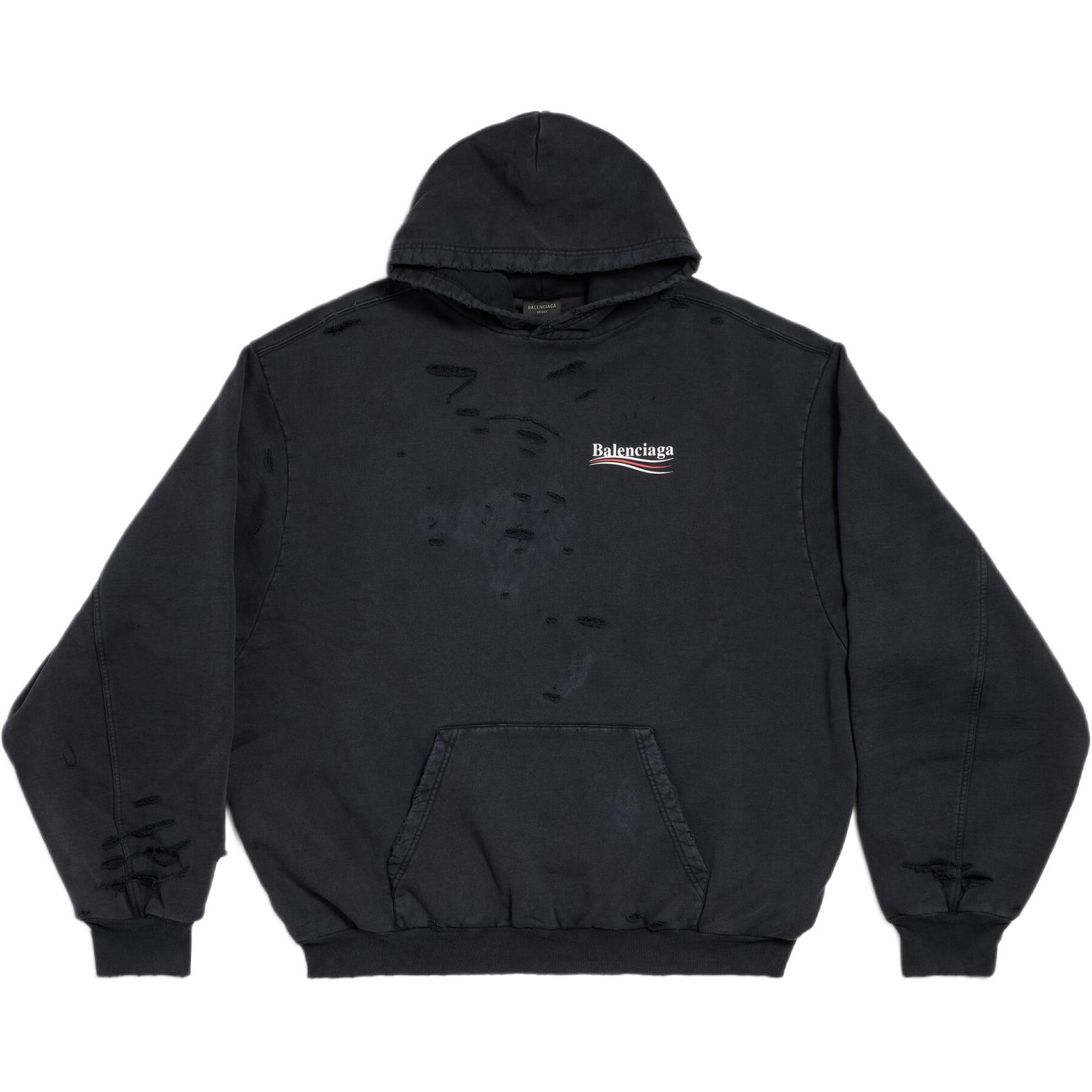 

Худи с принтом логотипа и эффектом поношенности Balenciaga, черный