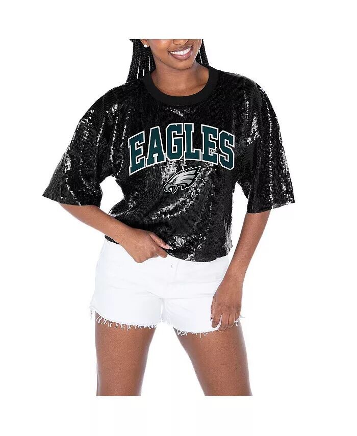 

Женская черная укороченная футболка Philadelphia Eagles Rise Up с пайетками Gameday Couture