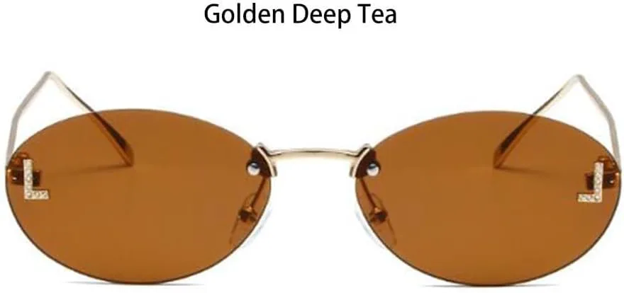 

Ретро-солнцезащитные очки в овальной маленькой оправе, украшение для ванной, буква L (золотая оправа, глубокий чайный оттенок) Generic, Gold Frame Deep Tea Flakes