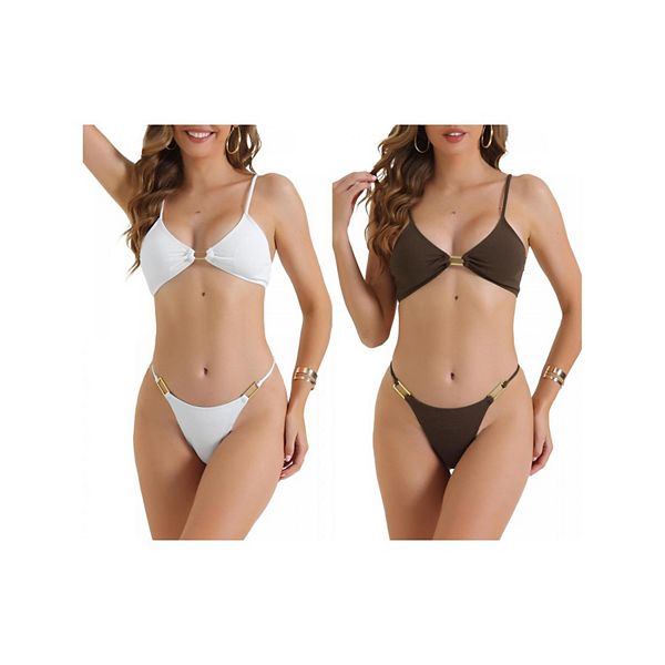 

2 комплекта женского купальника бикини с квадратным верхом, регулируемыми лямками и треугольными трусиками Inspire Chic, White Brown