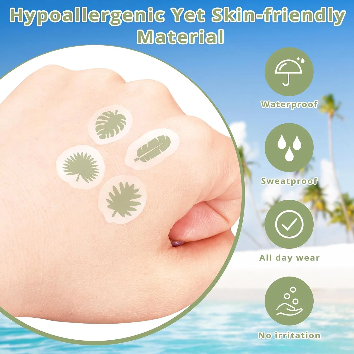 UV-стикеры для определения уровня SPF с листьями, 80 шт, зеленый Sodknow — фото 2