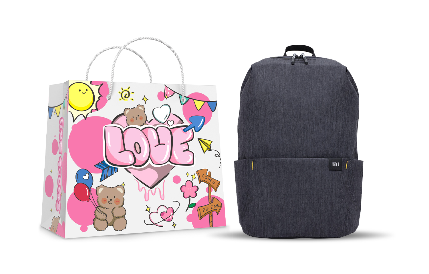 

Рюкзак из полиэстера, обычный, унисекс, многоцветный MI, Yellow (Cartoon Keychain Fan+Pink LOVE Shopping Bag)