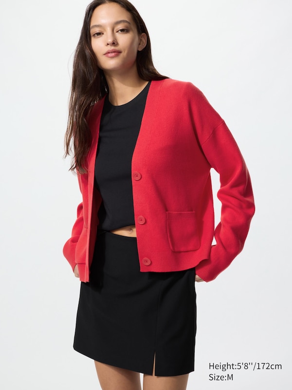 

Хлопковый кардиган с V-вырезом Uniqlo, 14 red