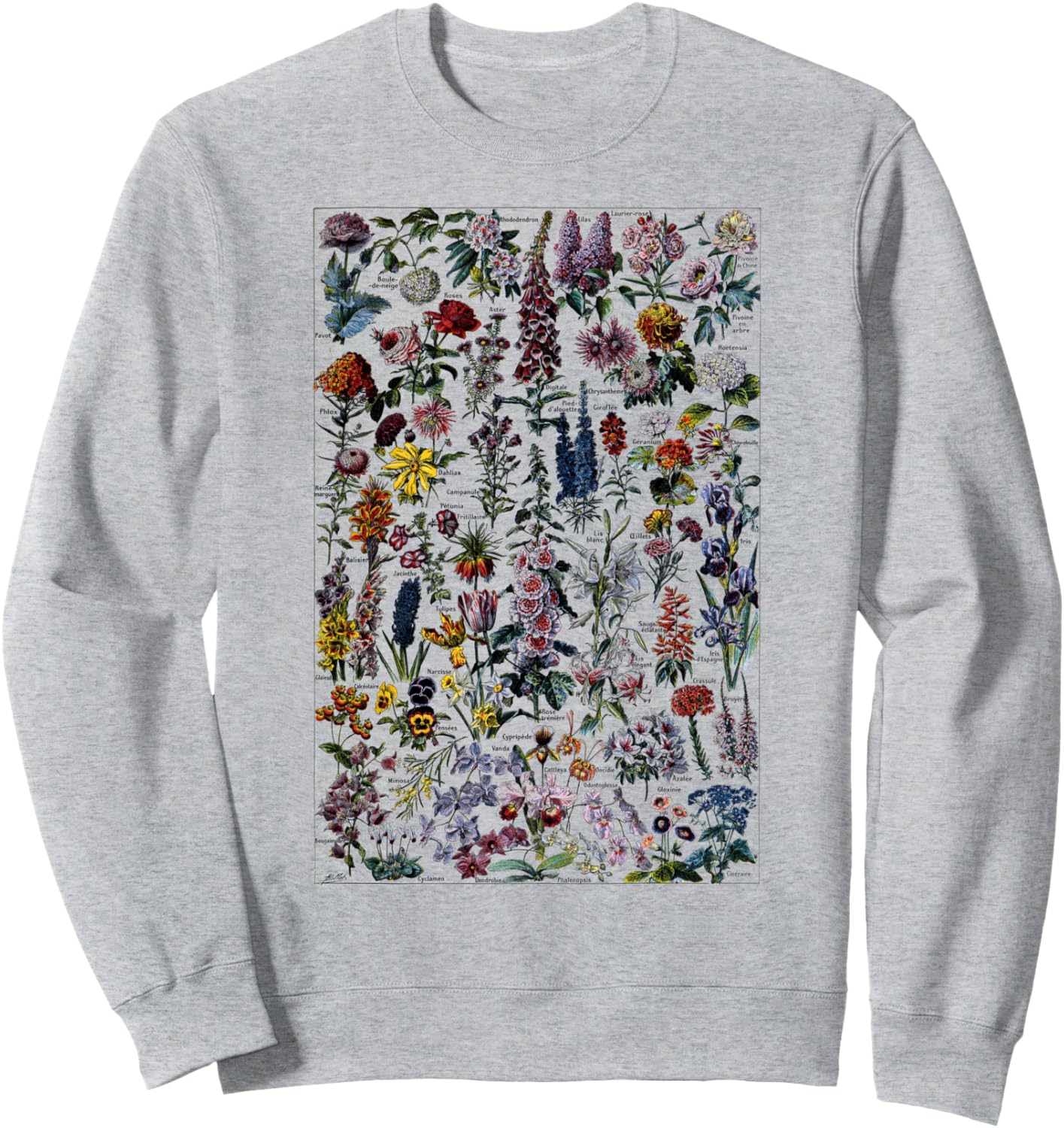 

Винтажная толстовка с цветочным ботаническим рисунком, серая Flower Botanical Chart Vintage