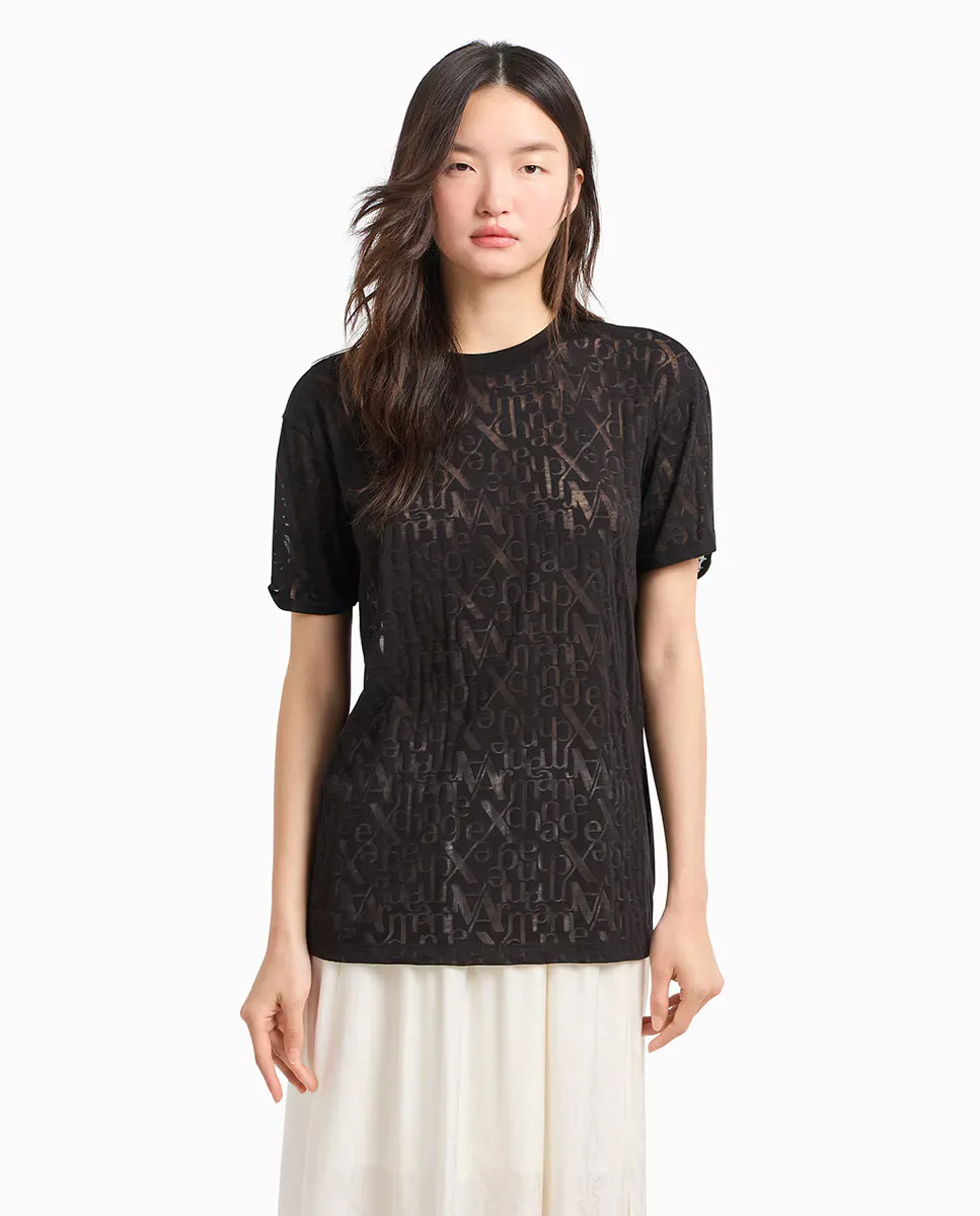 

Женская футболка loose fit с логотипами Armani Exchange, черный