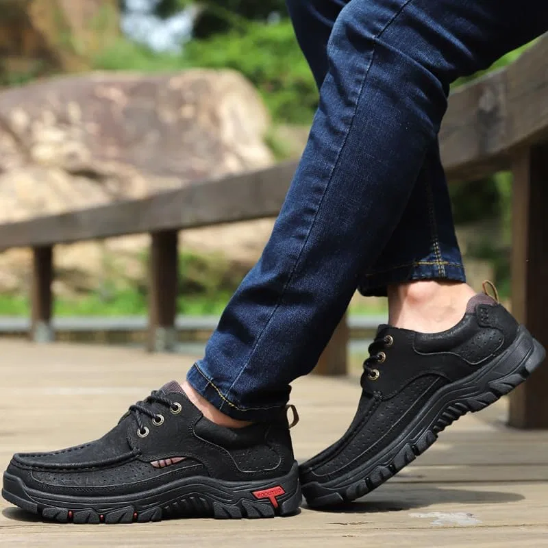 Мужские лоферы кожаные шнурованные повседневные, Black VatigSteps — фото 4