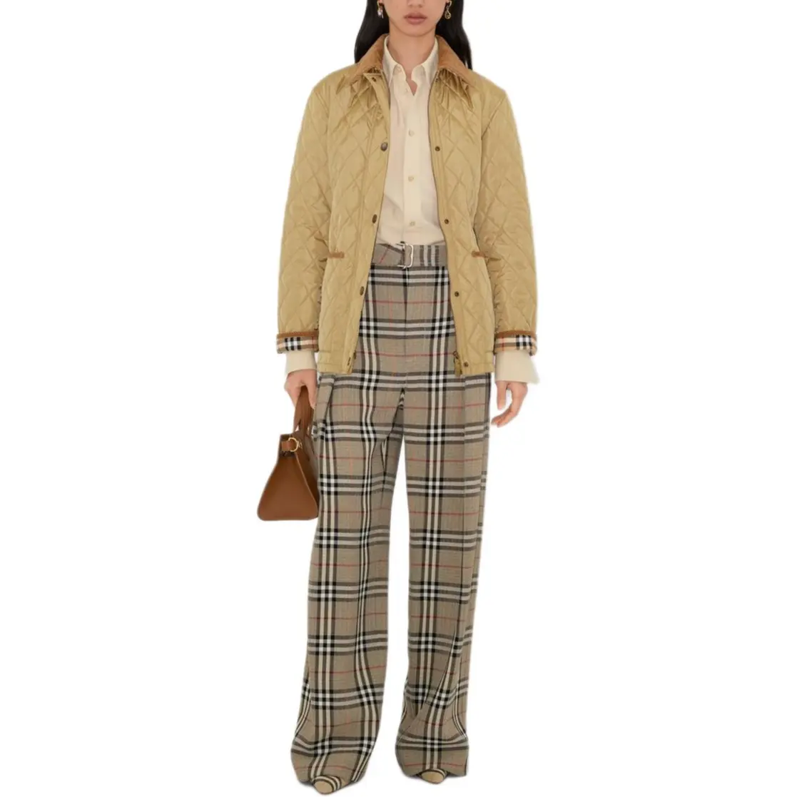 Куртка Burberry, стеганая с поясом, лен, бежевый — фото 4