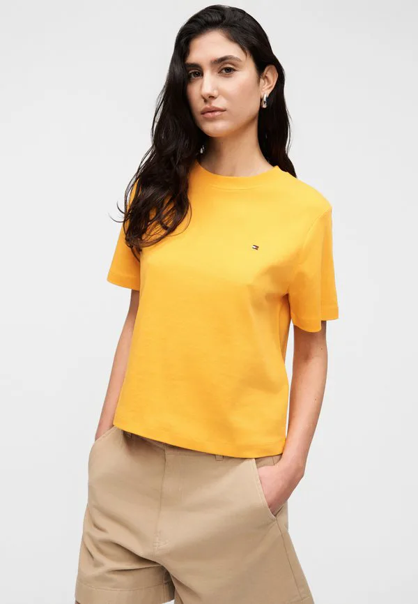 Футболка свободного кроя из трикотажа интерлок, базовая футболка Tommy Hilfiger, Orange Flash — фото 4